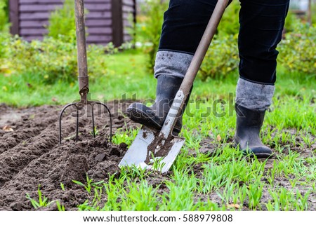 Similar – Image, Stock Photo Shovel, digging fork and spade