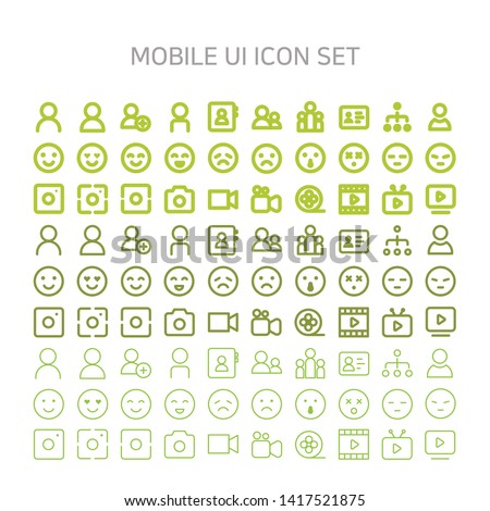 Vector illustration of mobile-ui icons for mobile, interface, mobile site, mobile icon, line icon, flat icon, my page, profile, personal information, add, address book, index, search, group.