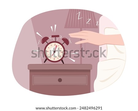 Human Hand Turning Off the Alarm Clock by the Bedside for Sleep Concept Illustration Clip Art