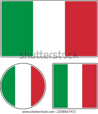 Flags of the countries of the world. State flag of Italy. Rectangular, round and square shapes. Green white red vector illustration.