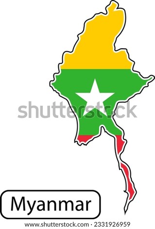 Myanmar map with flag inside. Vector illustration isolated on white background.