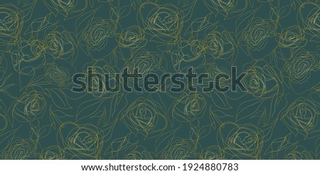 Luxurious gold and rose green vector background. Floral seamless pattern, golden plant line art. Modern vector illustration. For gift wrapping, textile, wallpaper, scrubbing, web page lights, fill