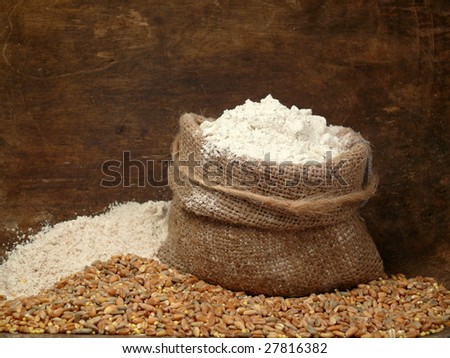 grain, flour and a small bag