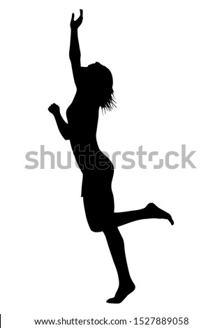 The silhouette of a lonely woman who stands on the floor on one leg in a summer dress, she pulls her hand up and tries to get something