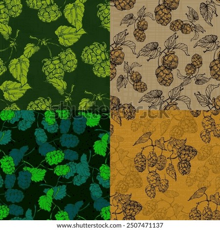 Beer Hops Pattern. Hand-Drawn Hop Seamless Beer Background beautiful floral pattern