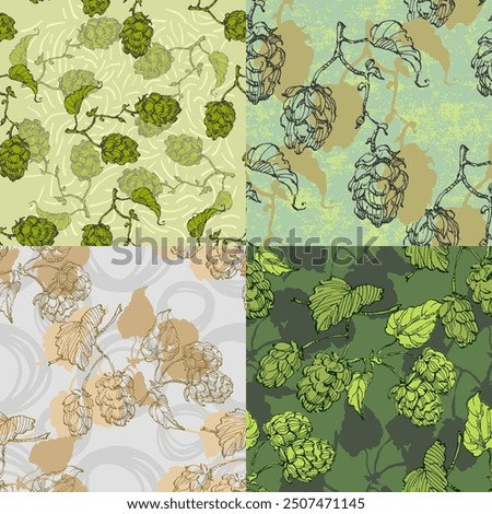 Beer Hops Pattern. Hand-Drawn Hop Seamless Beer Background beautiful floral pattern