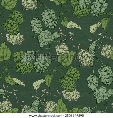 Beer Hops Pattern. Hand-Drawn Hop Seamless Beer Background beautiful floral pattern