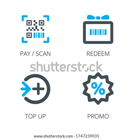 Loyalty program, QR Scan,  redeem reward gift, top up, promos, earn bonus points, collect tokens, special offer, incentive, business promotion marketing related - vector flat icon app