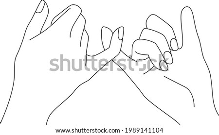 Pinky promise holding fingers hand, line art, Realistic Gestures, Vector Illustration, valentine day concept