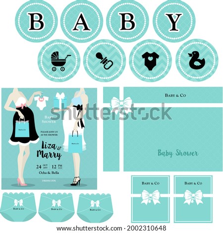 Party Printable, baby shower, tiffany blue, label vector illustration