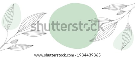Minimalist abstract background with black outline leaves located on the sides of the template