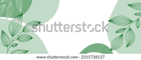 Abstract green botanical minimal background with organic shapes and line leaves. Design for banner, website, flyer, cover