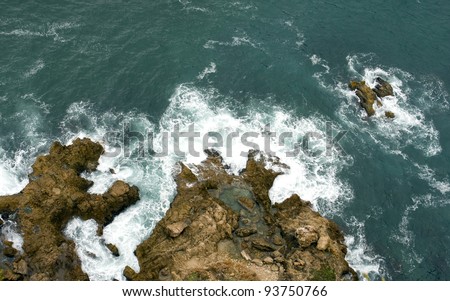 Rocks in the ocean, viewed from above