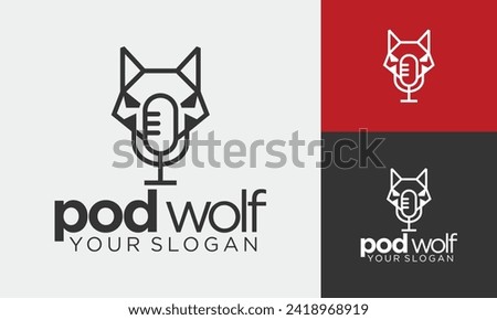 Vector modern podcast mic wolf head vector logo design	
