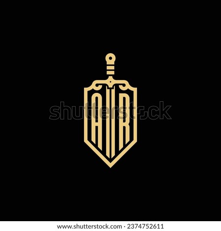 AR vintage shield and sword initial logo in high quality professional design that will print well across any print media