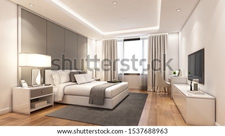 3D rendering modern bedroom suite in hotel with tv and work table