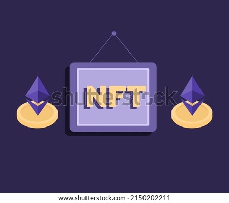 Vector illustration. NFT background. The concept of digital technologies. Crypto art. Picture with nft and ethereum sign