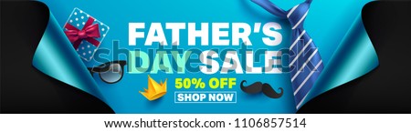 Father's Day Sale Promotion Poster or banner with open gift wrap paper concept.Promotion and shopping template for Father's Day.Vector illustration EPS10