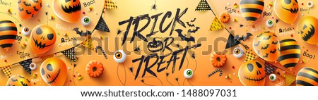 Happy Halloween trick or treat poster with Halloween Ghost Balloons.Scary air balloons and Halloween Elements.Website spooky,Background or banner Halloween template.Vector illustration EPS10
