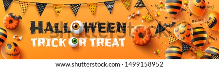 Happy Halloween trick or treat poster with Scary air balloons and Halloween Elements. Website spooky,Background or banner Halloween template.Vector illustration EPS10