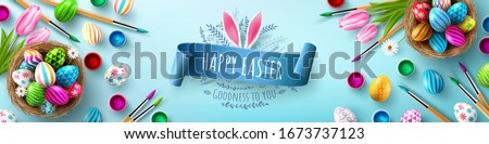 Similar – Image, Stock Photo Easter nest with coloured eggs and a paper Easter bunny