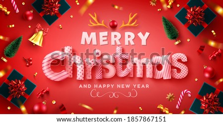 Vector of Merry Christmas & Happy New Year Promotion Poster or banner with red gift box and christmas element for Retail,Shopping or Christmas Promotion in red and gold style.