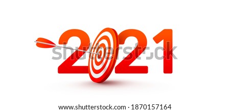 2021 New Year Target and Goals with Symbol of 2021 from red archery target,arrows archer and number on white background.Resolution and target for new year 2021 concept.Vector illustration eps 10