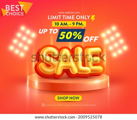 Sale Poster or banner template with blank product podium scene on orange background.Sales banner template design for social media and website. Special Offer Sale 50% Off campaign or promotion.