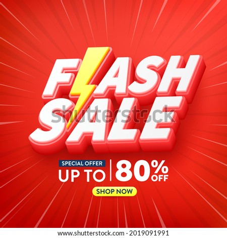Flash Sale Shopping Poster or banner with Flash icon and 3D text on red background.Flash Sales banner template design for social media and website.Special Offer Flash Sale campaign or promotion.
