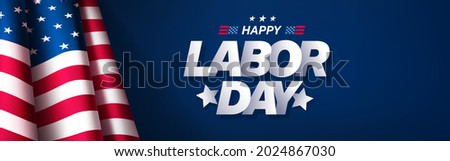 USA Labor Day Banner and poster template.USA labor day celebration with american flag on blue background.Sale promotion advertising banner template for USA Labor Day Brochures,Poster or Banner.