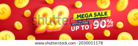 9.9 Shopping day Poster or banner with golden coins.Sales banner template design for social media and website.Special Offer Sale 90% Off campaign or promotion.
