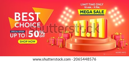 Vector of 11.11 Shopping day Poster or banner with gift box and spotlight background.11 november sales banner template design for social media and website.