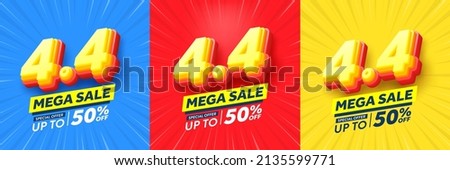 4.4 Shopping day Poster or banner on blue,red and yellow background.Sales banner template design for social media and website.April 4 Special Offer Sale 50% Off campaign or promotion. Stock fotó © 