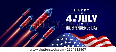 4th of July poster template. USA independence day celebration with Firework rockets and light explosive effect.Fourth of July promotion advertising banner template for Brochures,Poster or Banner.