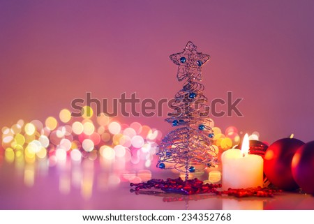 Christmas tree and candlelight .Romantic new year night and bokeh background