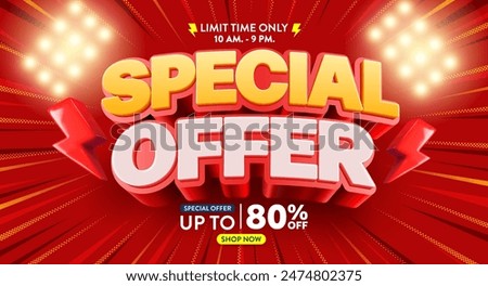 Special Offer Banner Vector Template with Bold 3D Text and Lightning Bolts on a Red Background, Highlighting a Limited Time Sale Event,Perfect for sales banner designs on social media and websites