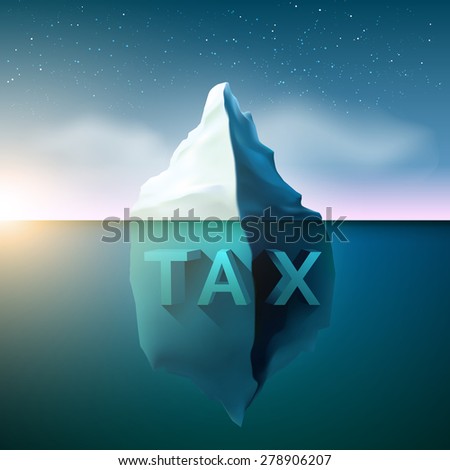 Iceberg in ocean with star lighting in sky.hidden tax under the ocean.vector illustration