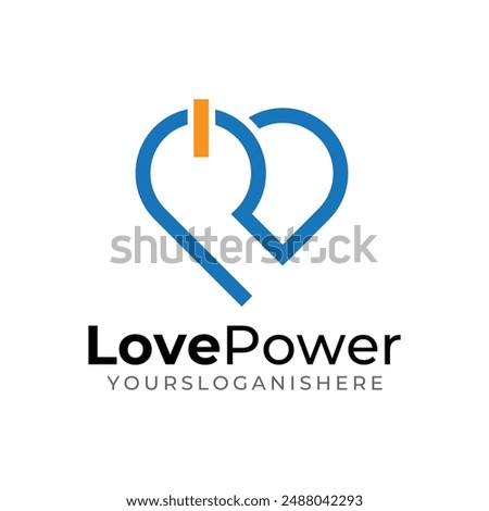 Love Heart Button Power Line Outline Logo Template