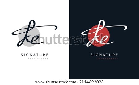 KE Signature Initial Logo Design with Handwriting Style. KE Signature Logo or Symbol for Wedding, Fashion, Jewelry, Boutique, Botanical, Floral and Business Identity Stok fotoğraf © 