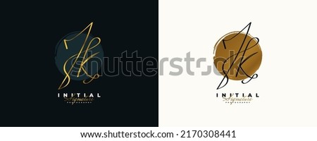 Initial J and K Logo Design in Elegant Gold Handwriting Style. JK Signature Logo or Symbol for Wedding, Fashion, Jewelry, Boutique, and Business Brand Identity