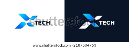 Modern X Initial Logo Design. X Letter Logo or Icon with Technology Style in Blue Gradient. Express Logo