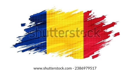 Romania  Flag with Brush Stroke Style Isolated on White Background. Flag of Romania