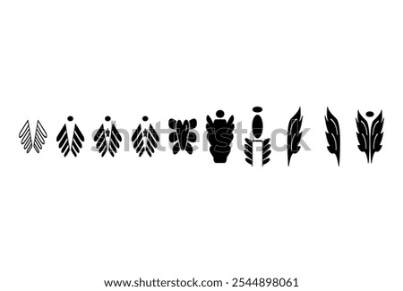 wing icon set. set of vetor icons wings like feathers for flying, cellphones, angels, stars, solid icon.