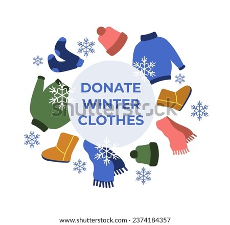 Winter clothes donation.Vector illustration in flat style