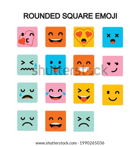 Abstract Rounded Square flat style emoji emotion reactions colorful vector icon set