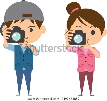 Image illustration of a man and woman holding a single-lens reflex camera