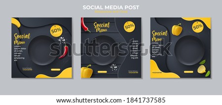 Food social media post template. vector illustration with plate, peppers, chilies.
