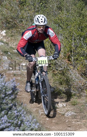 BATALHA, PORTUGAL - MARCH 25:  1211 - Paulo Rodrigues of the POR participates in the event of the Marathon Mountain Bike Centre on the Batalha on March 25, 2012 in Batalha, Portugal.