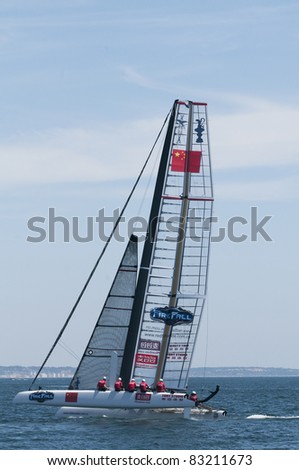CASCAIS, PORTUGAL - AUGUST 14: Team China, participates in America\'s Cup AC World Series , Live Racing   on August 14, 2011 Cascais, Portugal