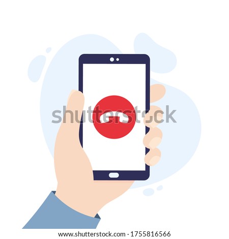 Smartphone with decline call button. Hand holding a smartphone.